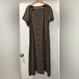 Madewell Short Bubble Sleeve Midi Sundress in Black with Orange. Size L